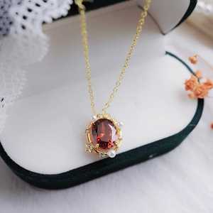 Pendentif grenat pour femme, argent sterling 925 plaqué or 14 carats, pierre de naissance de janvier, étoile céleste, perle, bijou cadeau - Product Image 1