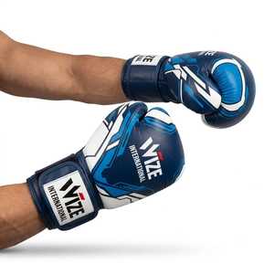WIZE INTERNATIONAL <b>Boxing</b> <b>Gloves</b> Leather Velcro Closure Blue <b>White</b> Design Breathable for Adults <b>Boxing</b> <b>Gloves</b> - Product Image 3