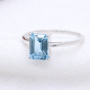 Wholesale 925 <b>Sterling</b> <b>Silver</b> Natural Emerald Cut Blue Topaz 4-Prong <b>Set</b> <b>Ring</b> Memoria Jewels - Product Image 1