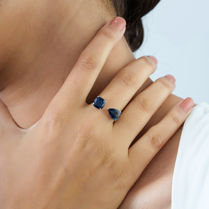 Prix de gros usine Bague ouverte en or blanc véritable K18 avec saphir bleu, bijou pour mariage et soirée, pierre de naissance de septembre - Product Image 2