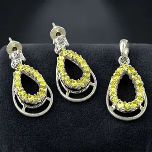 Ensemble de bijoux élégants de style vintage en argent avec pierre précieuse citrine, design géométrique pour mariages et fêtes - Product Image 3
