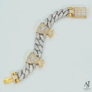 กำไลข้อมือแบบ Cuban Link ชุบทองคำสีกุหลาบสองสี ประดับเพชรโมอิสซาไนต์ ฝังแบบไมโครอินเลย์ สไตล์ฮิปฮอป สำหรับทุกเพศ เหมาะเป็นของขวัญสำหรับงานปาร์ตี้ - Product Image 2