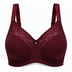 Sujetador con aros push-up de talla grande para mujer, color burdeos, copa 3/4, con encaje, ajustable, para uso diario, lencería de algodón floral, OEM ODM - Product Image 1