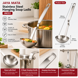 ทัพพีตักซุปสแตนเลส 304 ยี่ห้อ Jaya Mata รุ่น JM351 ขนาด 290 มม. ด้ามจับรูปตัว S พร้อมห่วงแขวน  รับทำโลโก้ ปลอดภัยสำหรับอาหาร น้ำหนักเบา เหมาะสำหรับตักซุปตุ๋น - Product Image 6
