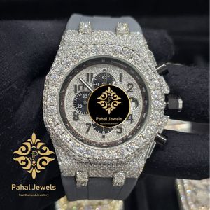 นาฬิกาควอตซ์หรูสำหรับผู้ชาย Pahal Jewels ขนาด 45 มม. ตัวเรือนทรงแปดเหลี่ยม ประดับเพชร สายยาง หน้าปัดอนาล็อก โครโนกราฟ แทคไมเตอร์ - Product Image 1