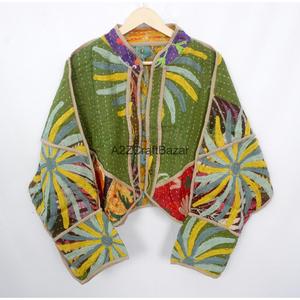 Handmade <b>Kantha</b> Boho <b>Jacket</b> Quilted Patchwork Coat Women Vintage Cotton Floral Outerwear - Product Image 5