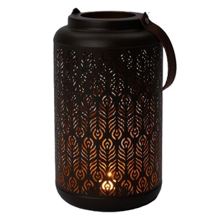 Lanterne en fer avec motif ajouré en plumes, porte-bougie portable, décoration d'intérieur et d'extérieur, abat-jour DIY - Product Image 1