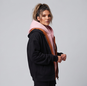 Women 3 Layer Fashion Hoodie Winter Street Zipper Drop Shoulder Hoodies Women Heavyweight 3 Layer Hoodie Women's - Product Image 2
