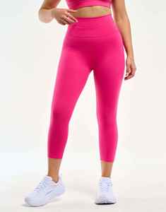 Pink 2 Piece Yoga Set Racerback <b>Crop</b> <b>Top</b> High Waist Knee Length Leggings Seamless Solid Color Spandex Polyester - Product Image 5