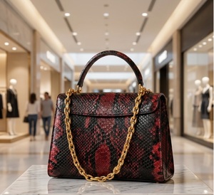 Bolso de Piel de Pitón Rojo, Clásico y Elegante, de Cuero Genuino para Mujer, con Asa Superior Desmontable y Bolsillo para Teléfono Celular - Product Image 5