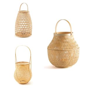 Vietrustic Handmade Woven <b>Lantern</b> Light Hurricane Candle Holder <b>Bamboo</b> Rattan <b>Lantern</b> Hanging Candle Holders - Product Image 1