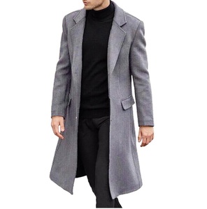 Abrigo largo para hombre, gabardina extragrande hasta el suelo, ropa de abrigo cálida para invierno, gabardina lisa, tejida, cortavientos, de lana, transpirable - Product Image 1