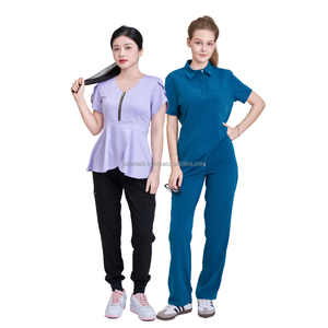 CONCEPTION PERSONNALISÉE Ensemble de gommage bicolore sans manches infirmière pantalon cargo uniforme médical de qualité supérieure vêtements d'hôpital-uniforme d'usine FMF - Product Image 3