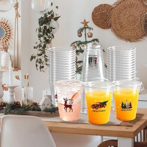 100 Pezzi Bicchieri di Plastica Usa e Getta da 12 Oz per Natale, Design a Quadri Buffalo, Rosso e Nero, con Scritta 'Buon Natale' - Product Image 1