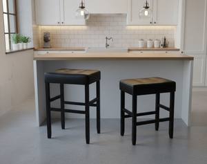 Ensemble de 2 tabourets de bar et de comptoir en cuir PU, ensemble de tabourets capitonnés en cuir PU, ensemble de tabourets rembourrés en PU avec structure en bois massif, hauteur bar et comptoir - Product Image 3