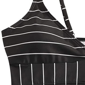 Women's High Cut 2-Piece Front Logo Breathable Printed Bikini Sets for Beachwear Knitted Worsted Bodysuit Swimwear Striped - Product Image 4