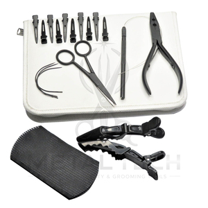 Kit d'outils pour extensions capillaires en acier inoxydable, avec étui de voyage blanc, comprenant des pinces de salon petites et grandes, des anneaux de séparation, des aiguilles en C et des pinces. - Product Image 5