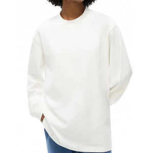 Camiseta de algodón de manga larga con cuello redondo y cuello simulado, estilo universitario, de 330 g/m², personalizada, de peso pesado, lisa, para mujer - Product Image 5