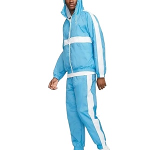 Conjunto Deportivo con Capucha Azul Claro para Hombre, con Paneles Blancos a Rayas, Ropa Deportiva Transpirable 100% Algodón para Invierno - Product Image 2