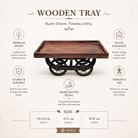 Plateau de service moderne en bois avec roues de chariot en fer |   Plateau de présentation décoratif multifonctionnel écologique pour centre de table à la maison