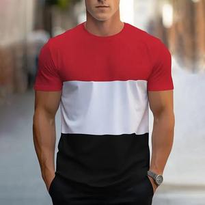 Men's O-Neck Short Sleeve Color Blocked Geometric Pattern Breathable <b>100</b>% <b>Polyester</b> T-<b>Shirt</b> Red White Black Regular Fit Casual - Product Image 1