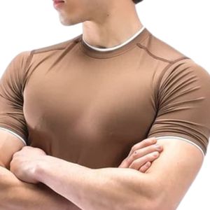 Camiseta de Manga Corta para Hombre, Cuello Redondo, Corte Ajustado, Color Marrón, Estilo Casual Básico - Product Image 2