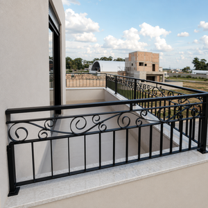 Luxury Metal Balcony <b>Railing</b> Black Wrought Iron Guardrail Decorative Outdoor Terrace Safety Fence Design - Product Image 3