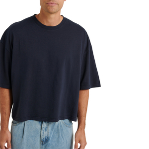 Camiseta de algodón azul marino extragrande para hombre, manga corta, cuello redondo, informal, de color liso, tejido de punto. - Product Image 2