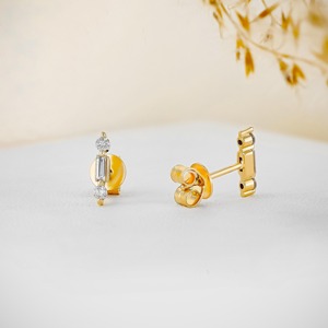 ต่างหูเพชรทรงบาแกตต์เพาะเลี้ยงในห้องปฏิบัติการ ต่างหูแบบหนีบติดหูทองคำแท้ 14K ดีไซน์เรียบหรู เครื่องประดับสำหรับผู้หญิง แบบเดี่ยว - Product Image 4