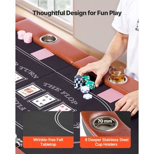 Table de poker pliable pour 8 joueurs, 72 pouces, avec rails rembourrés et porte-gobelets, table de jeu ovale portable pour la maison ou le casino - Product Image 5