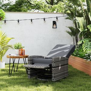 Poltrona Reclinabile Girevole in Vimini Grigio Resistente all'Acqua con Poggiapiedi Sollevabile e Rotazione a 360° - Product Image 2