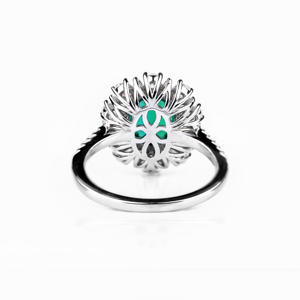 Luxury Womens 18K Solid <b>Gold</b> Emerald Cut <b>Cocktail</b> <b>Ring</b> Diamond Baguette Flower Halo Statement Fine Jewelry Gift for Her - Product Image 4