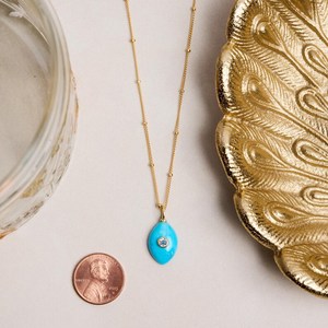 Pendentif Marquise Turquoise Pierre Naturelle Vintage Argent 925 Bijou de Fiançailles Cadeau pour Elle Maman Épouse Sœur Demoiselle d'honneur Certifié - Product Image 2