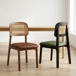 Chaise de restaurant moderne à dossier plein, revêtement en cuir, détails en velours, structure en bois massif pour hôtel, café, maison, cuisine - Product Image 4