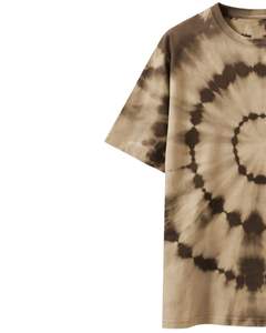 T-shirt personnalisé marron beige tie-dye à motif circulaire pour homme, en coton, style streetwear décontracté, col rond, manches courtes, tendance été. - Product Image 3