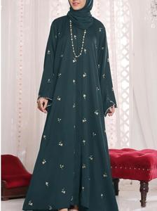 Abaya décontractée et respirante en polyester pour femme, coupe ample, longueur ras du sol, style évasé, pour soirées et occasions spéciales, Moyen-Orient - Product Image 2