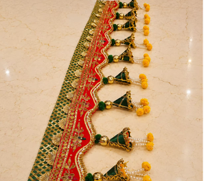 Traditional Indian Door Toran with Red Green Embroidery and Tassels for Entryway Decor - Product Image 6