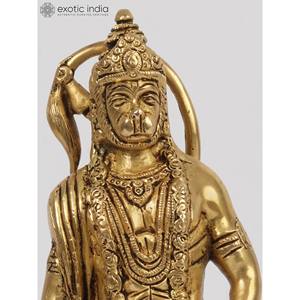 Sculpture en laiton faite à la main de 10 pouces de Hanuman le formidable guerrier indien - Product Image 4