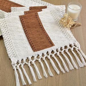 12x72 Inches Boho Macrame <b>Table</b> <b>Runner</b> with Tassels Hollow-Out Design for Home Decor Farmhouse Rustic Style for Living Room - Product Image 2