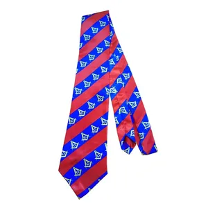 Corbatas Personalizadas Rojas para Club, Corbata Deportiva de Poliéster y Seda Azul Marino Barata, Corbata con Logotipo Masónico Negro en Tono sobre Tono, Corbatas al por Mayor - Product Image 4