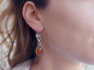 Boucles d'oreilles pendantes en argent sterling 925 avec cornaline naturelle et topaze fumée, bijoux artisanaux en pierres précieuses, élégantes et remarquables - Product Image 2