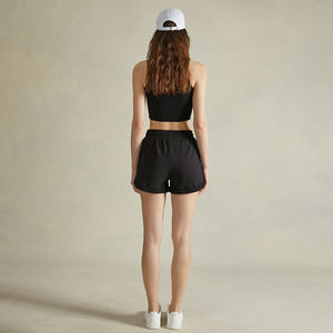 Shorts de Felpa Francesa 100% Algodón Negros para Mujer, Venta al Por Mayor, Ropa Urbana Premium, Logotipo Personalizado, Marca Privada, Shorts Casuales con Cordón - Product Image 5