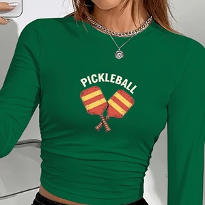 Pickleball Paddles Y2K Print Chemise tricotée à manches longues pour femme, col rond, coupe régulière, spandex, polyester, toutes saisons - Product Image 3
