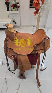Premium Genuine Leather Wade Tree Western Saddle with Brass <b>Hardware</b> Durable for Cowboy Horse Riding Portable Ranch Work - Product Image 2
