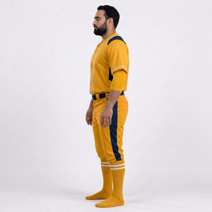 ชุดยูนิฟอร์มเบสบอลชาย สีเหลืองล้วน เสื้อเจอร์ซีย์ กางเกง ระบายอากาศได้ดี ผลิตจากโพลีเอสเตอร์ 100% ปิดกระดุม ทรงปกติ ไซส์ผู้ใหญ่ คอวี แขนครึ่งแขน - Product Image 3