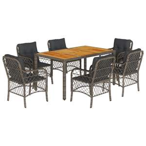 Set da pranzo in Poly Rattan grigio 7 pezzi con cuscini eleganti mobili da esterno - Product Image 2