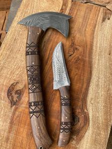 Couteau à pizza industriel artisanal en acier Damas, ensemble de 9 lames, manche en bois de noyer, tête de hache pour pizza - Product Image 2