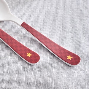 White Plastic Spoon And Fork Set With Red Checkered Handles Cute Design For Children Bpa Free Matte Finish - Product Image 3