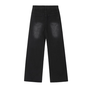 High Waist Wide Leg Denim Pants <b>Men</b> Loose Fit Black Stonewashed Cotton Rivet Decoration Autumn Casual Style <b>Men's</b> - Product Image 2