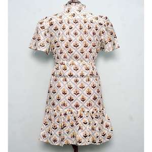 Nouvelle arrivée, robe courte de soirée à manches courtes et col en V, style bohème indien moderne, imprimé floral, en coton tricoté, pour femmes, été, plage - Product Image 6